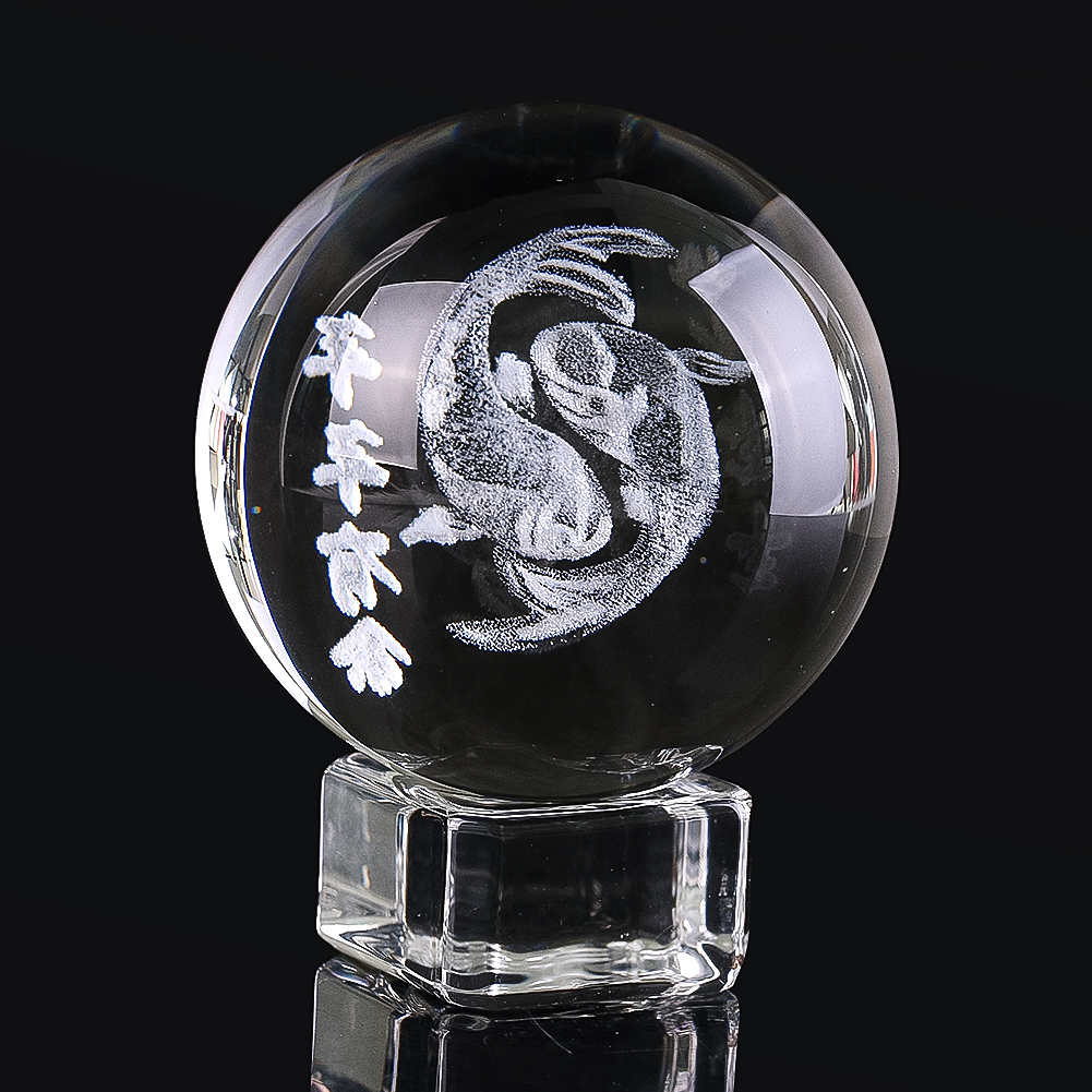 Paper Weight Crystal - 50Mm 3d Gegraveerde Kristallen Bol Geluksvis