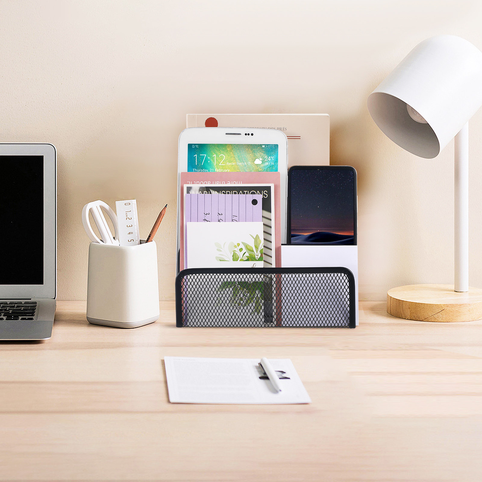 Magazine Holder Rack - Drievoudige metalen gaas bureau-organizer, documentenhouder, bureau-sorteerder,